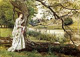 George Goodwin Kilburne Canvas Paintings - On The River Bank